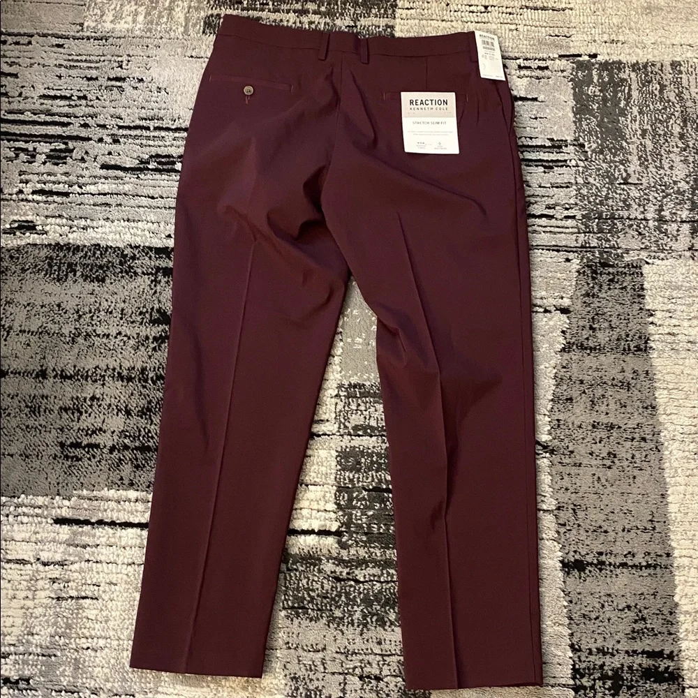 New Men’s Reaction by Kenneth Cole Dress Pants Deep Wine 36 x 30 - Picture 5 of 6